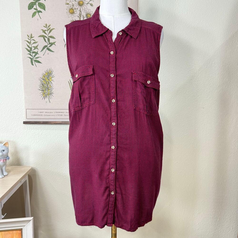 Gingham Sleeveless Soft Button Up Shirt Grunge Forest 2010s Hipster Emo Punk 3X